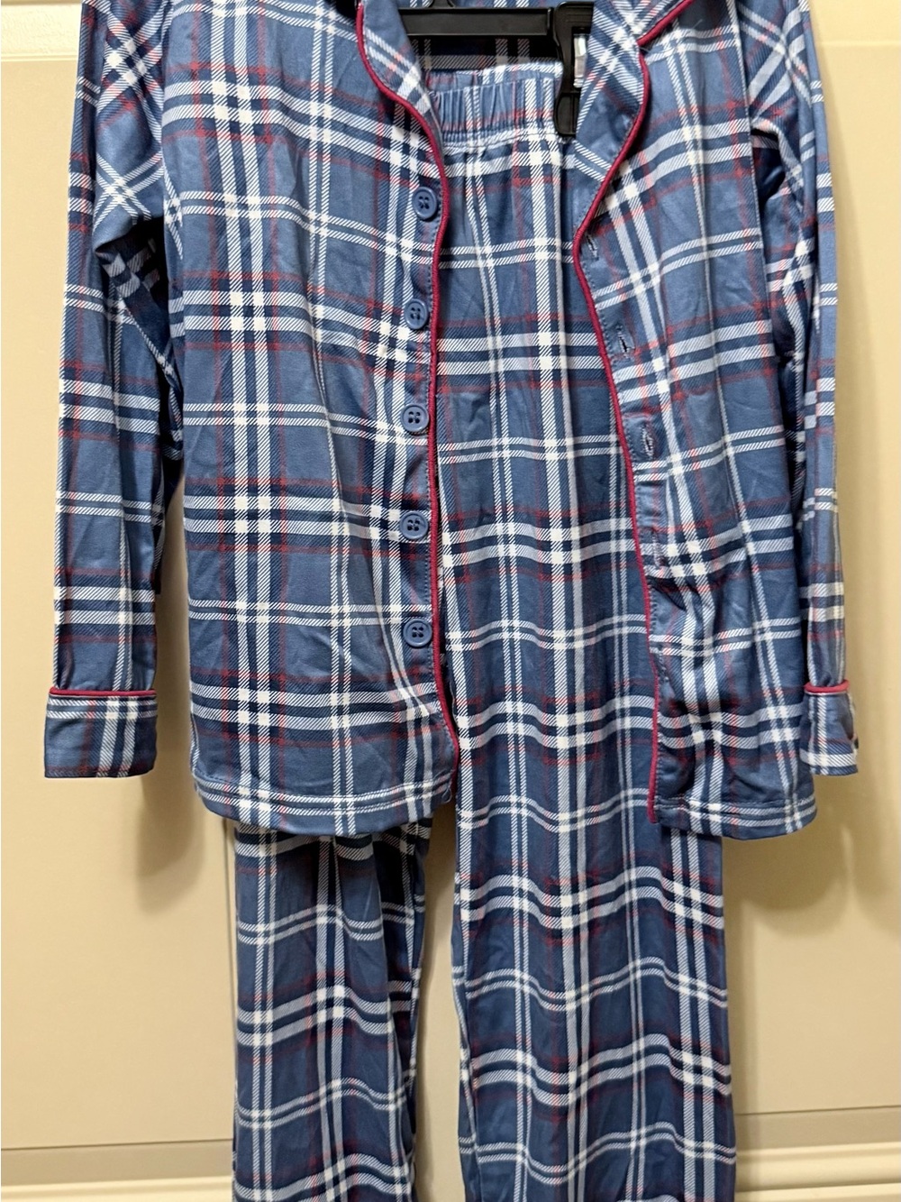 Only Boys Navy Plaid Kids Pajama Set with Red Trim Size XS or 4/5